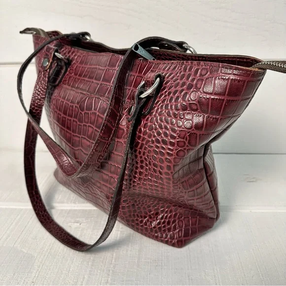 Patricia Nash Distressed Vintage Crocodile Collection Lindsell Tote Bag Plum Bags
